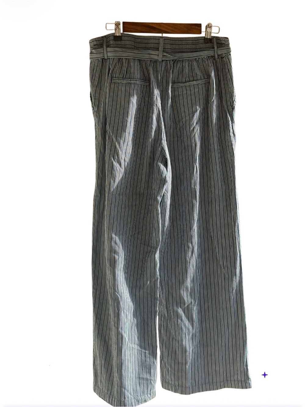 A New Day Striped Wide Leg Pants XL Blue White Tie Waist Cotton Coastal - Picture 3 of 4